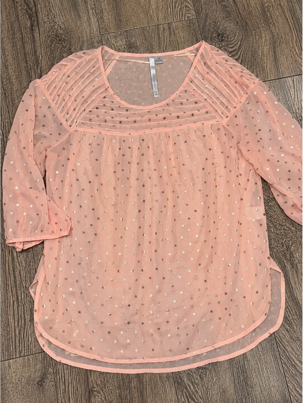 Lauren Conrad Sheer Peach Polka Dot Blouse Size M